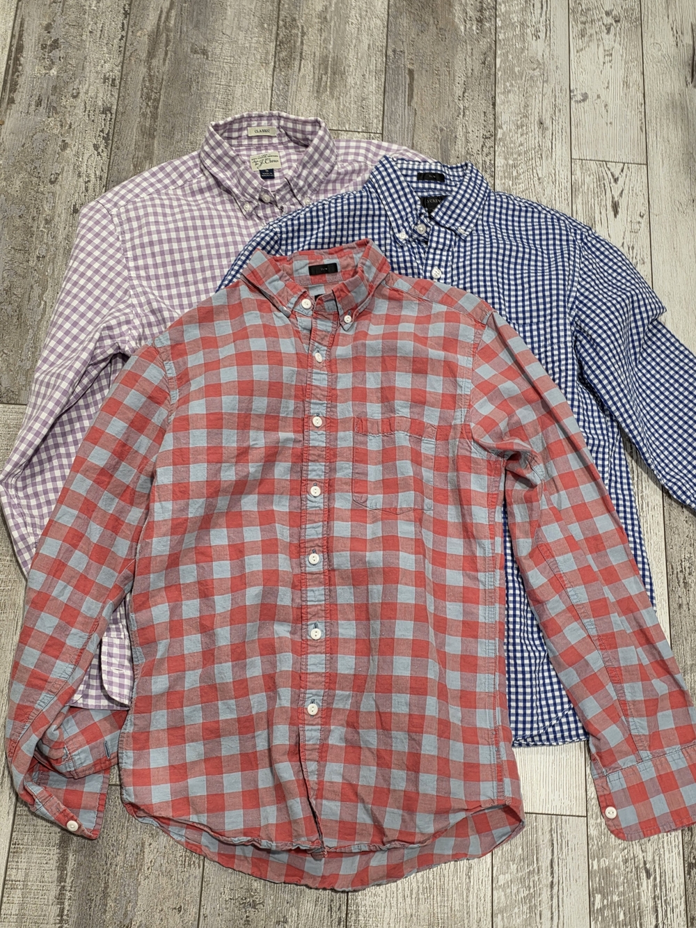 (S) Lot Of 3 Men's J. Crew Casual Checkered Button Down Slim Shirts Cotton Small